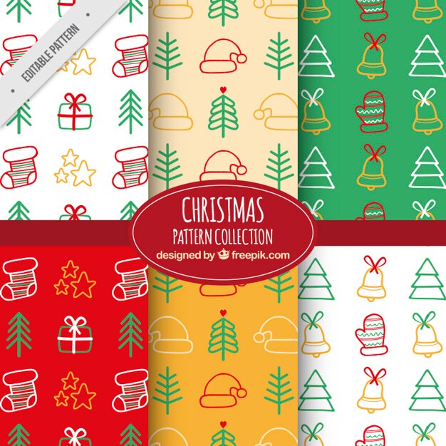 Patrones decorativos con elementos dibujados a mano para navidad