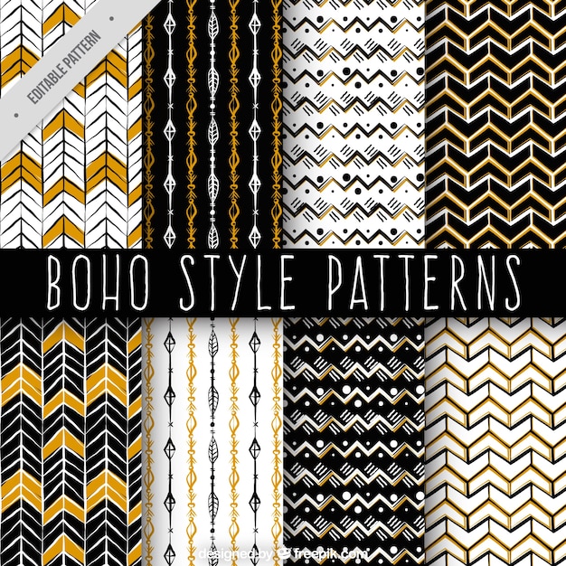 Patrones decorativos en estilo boho dibujados a mano