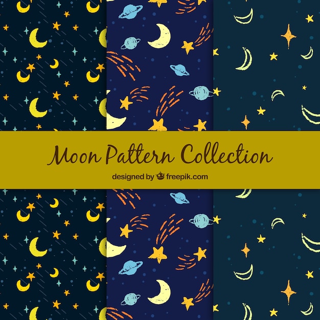 Patrones decorativos de estrellas y luna dibujadas a mano 