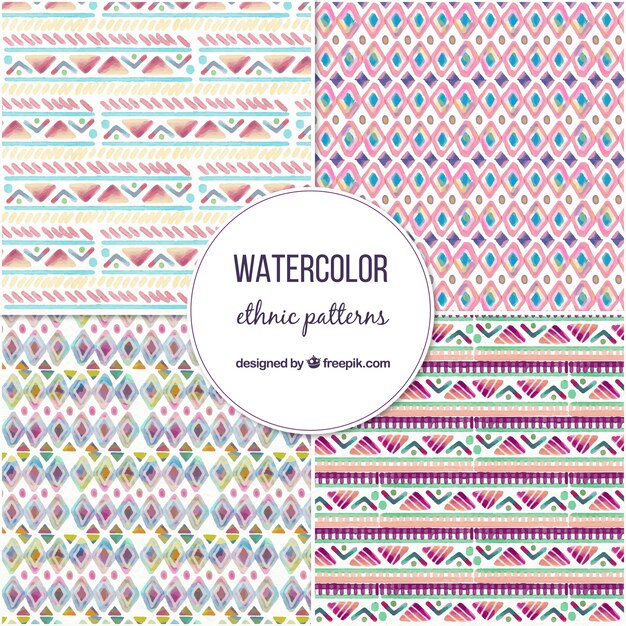 Patrones decorativos étnicos en estilo de acuarela