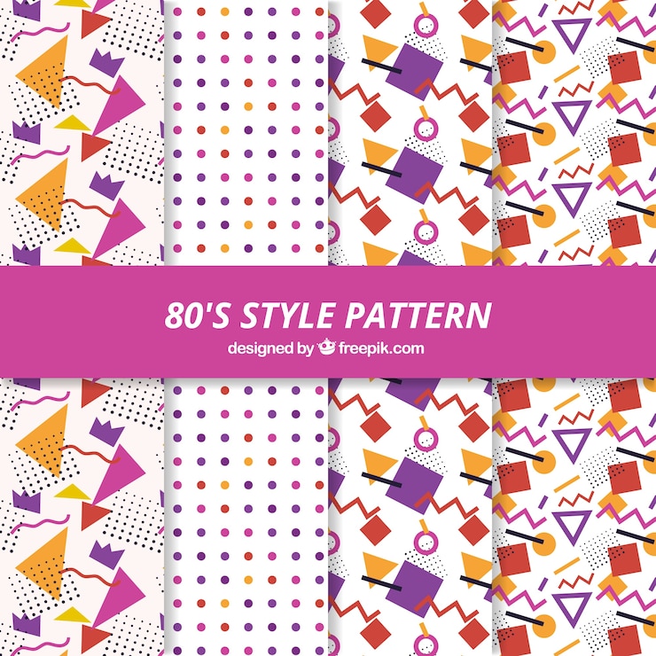 Vector gratuito patrones decorativos fantásticos en estilo años 80