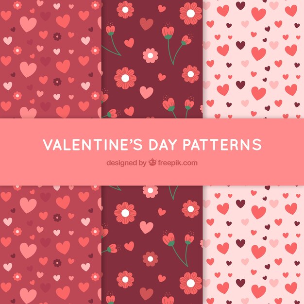 Patrones decorativos de flores y corazones de valentín 