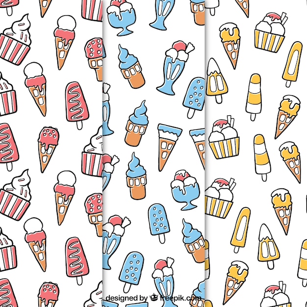 Vector gratuito patrones decorativos de helados dibujados a mano