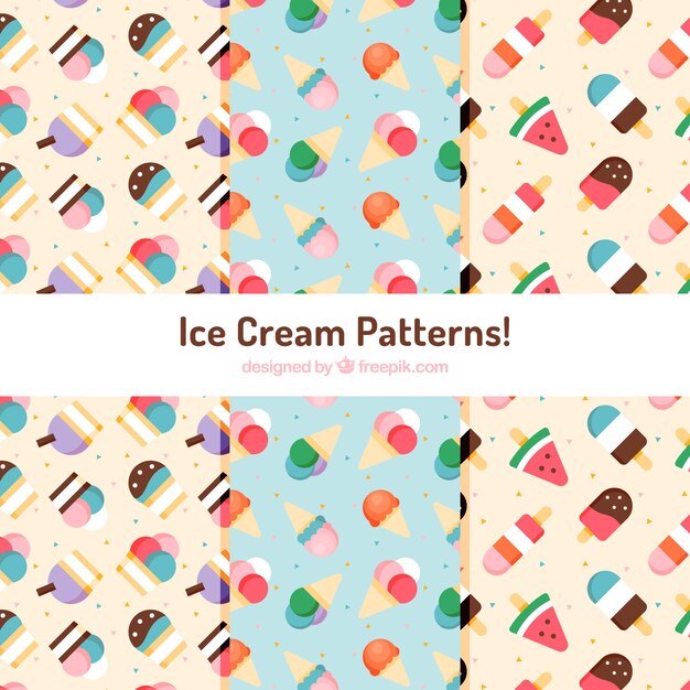Patrones decorativos de helados en diseño plano