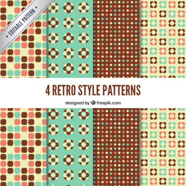 Patrones florales y punteados en estilo retro