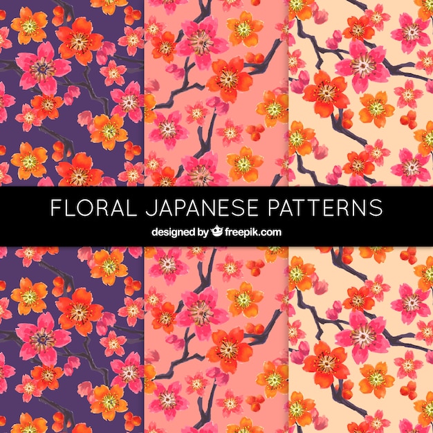 Vector gratuito patrones de flores japonesas de colores