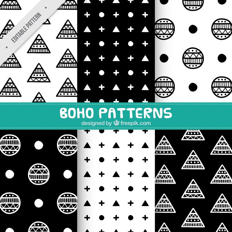 Vector gratuito patrones de formas abstractas en estilo boho 