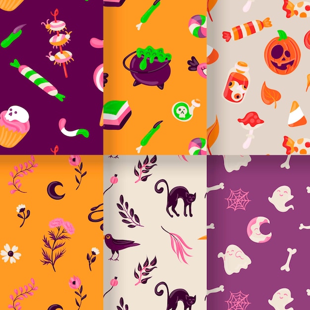 Vector gratuito patrones de halloween dibujados a mano