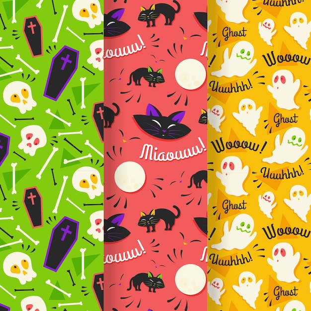 Patrones de halloween de diseño plano