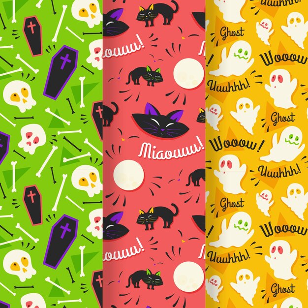 Patrones de halloween de diseño plano