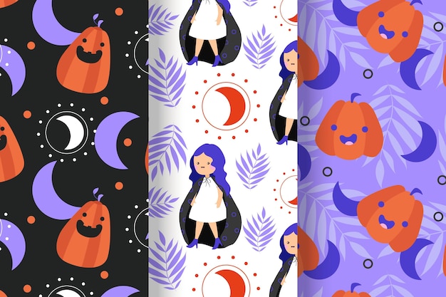 Patrones de halloween en diseño plano