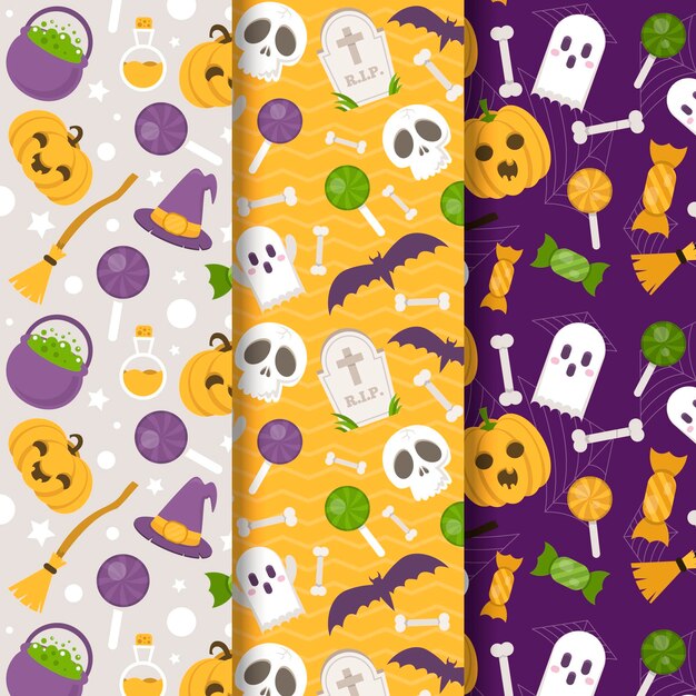 Patrones de halloween en diseño plano
