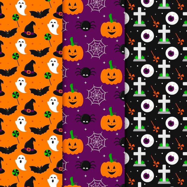 Patrones de halloween de miedo de diseño plano