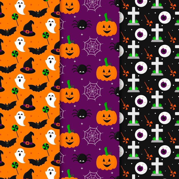 Patrones de halloween de miedo de diseño plano