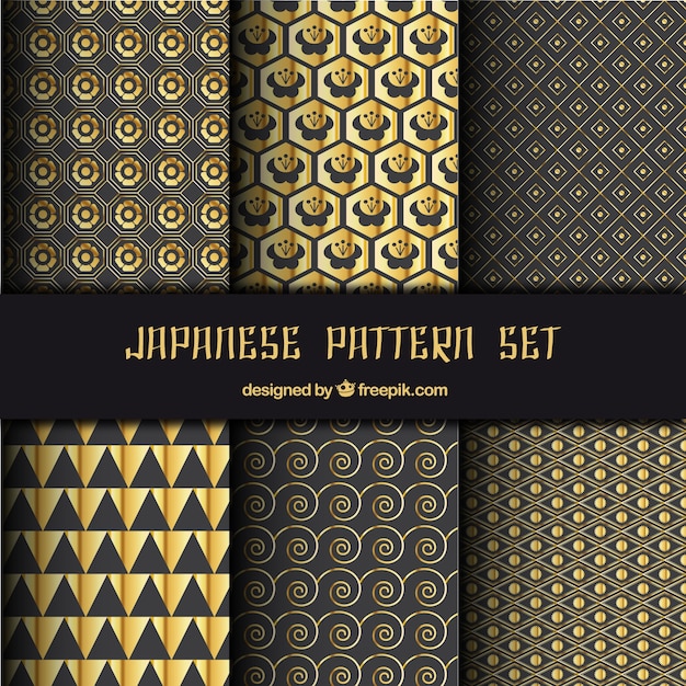 Patrones japoneses con formas abstractas doradas