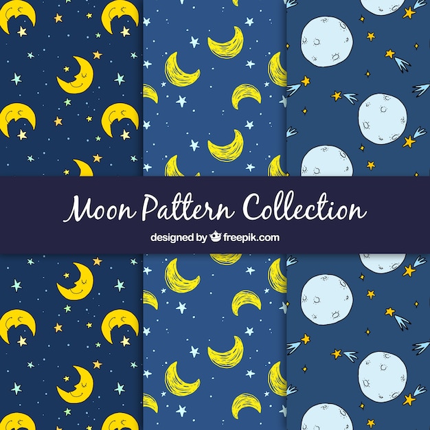 Vector gratuito patrones de luna y estrellas dibujados a mano