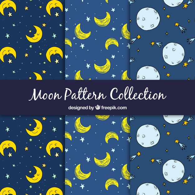 Patrones de luna y estrellas dibujados a mano 