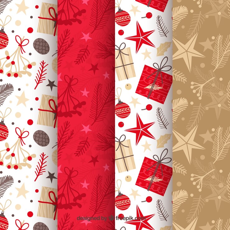 Vector gratuito patrones de navidad en rojo, beige y blanco