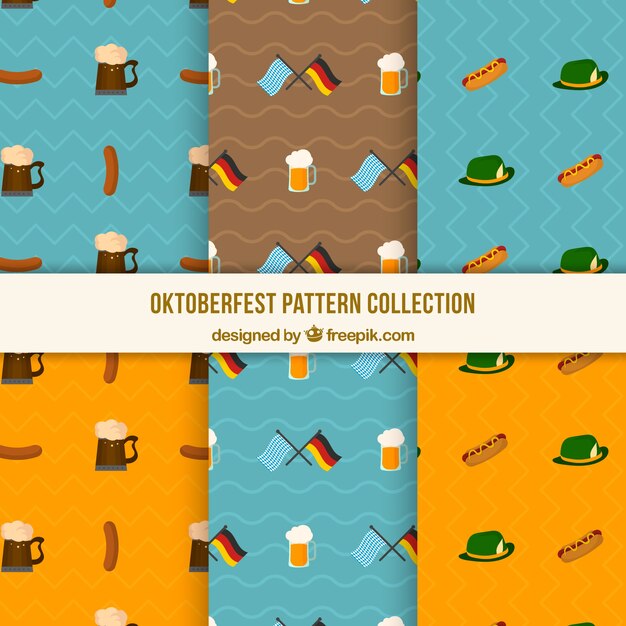 Patrones del oktoberfest con banderas y productos alemanes
