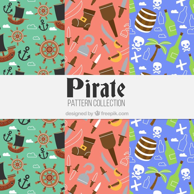 Patrones de pirata con elementos en diseño plano