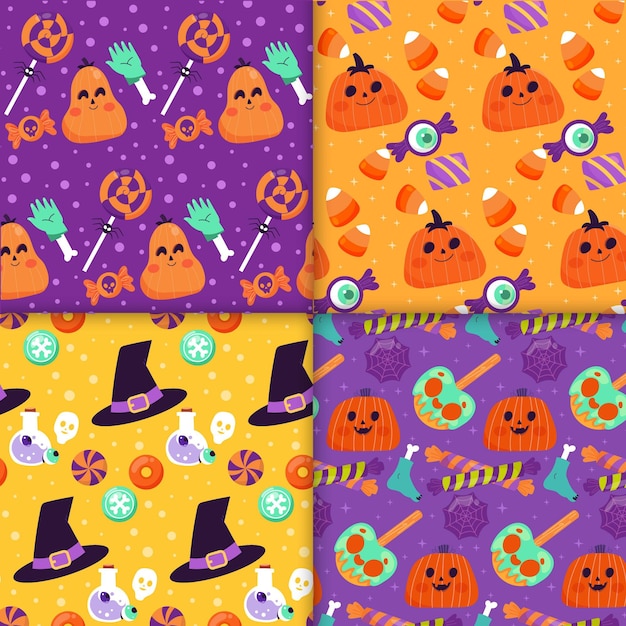 Vector gratuito patrones planos de halloween dibujados a mano