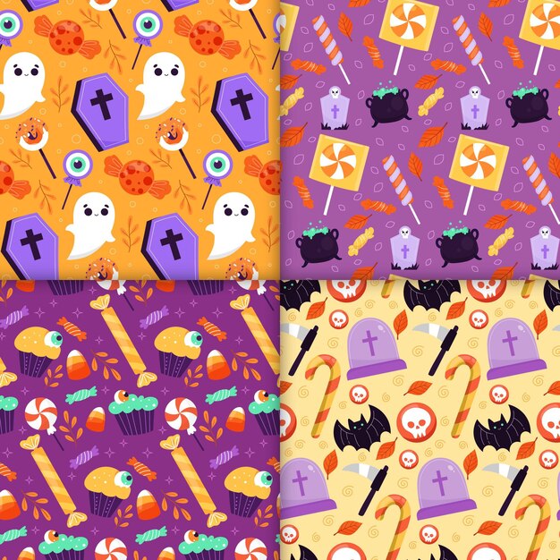 Patrones planos de halloween dibujados a mano