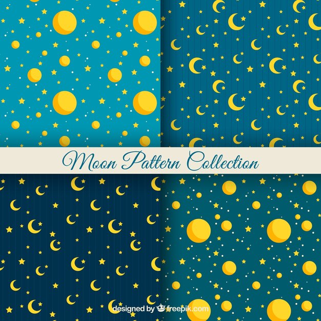 Patrones planos de lunas y estrellas amarillas