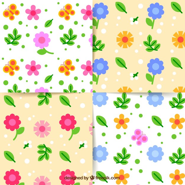 Patrones de primavera coloridos en diseño plano