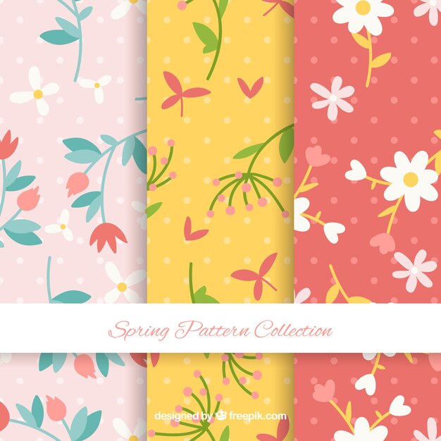 Patrones de primavera en diseño plano