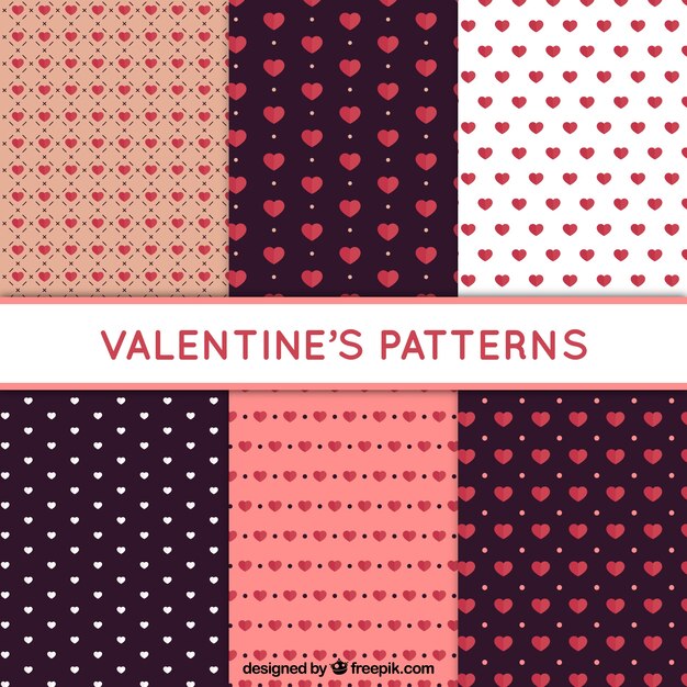 Patrones de san valentín con corazones en diseño plano