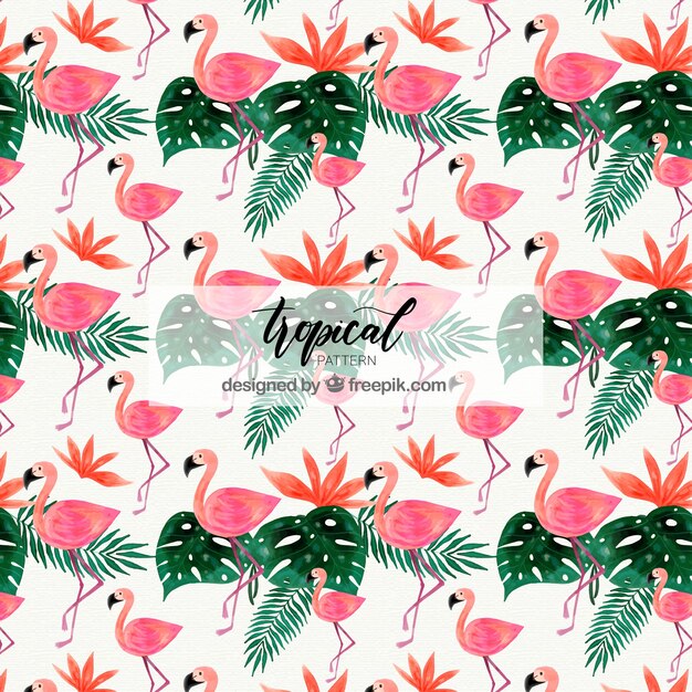 Patrones tropicales con plantas diferentes en estilo acuarela