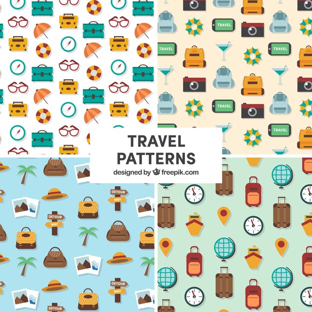 Patrones de viaje en diseño plano 