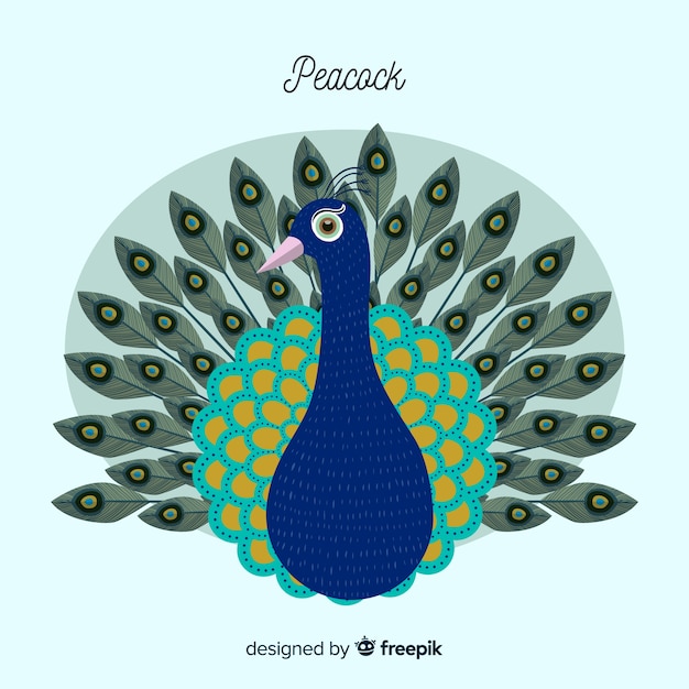 Pavo real adorable con diseño plano