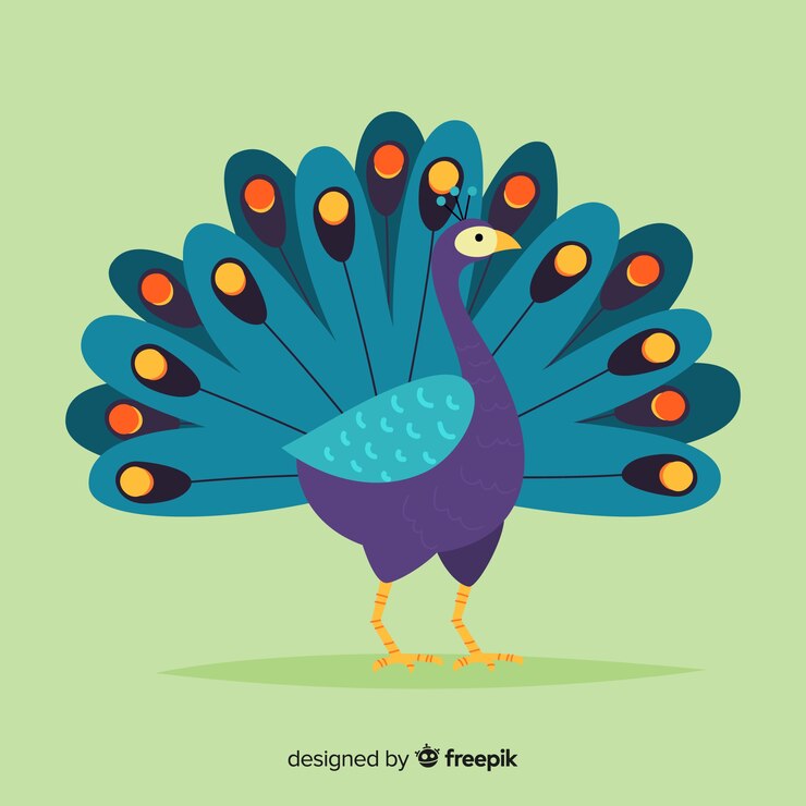 Vector gratuito pavo real adorable con diseño plano