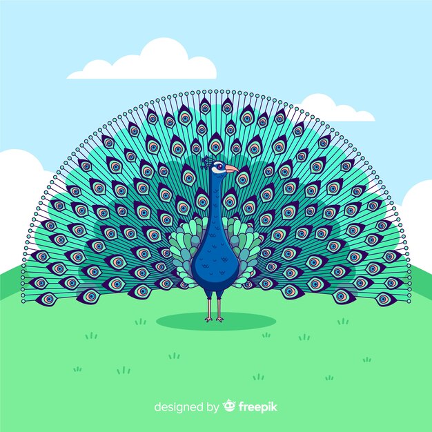 Pavo real en estilo dibujo a mano