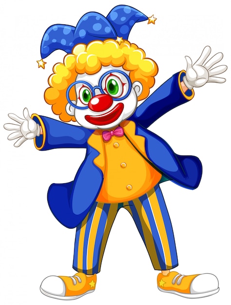 Payaso divertido con chaqueta azul y gafas