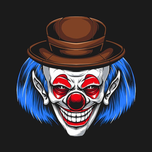 Payaso de pelo azul con ilustración de sombrero