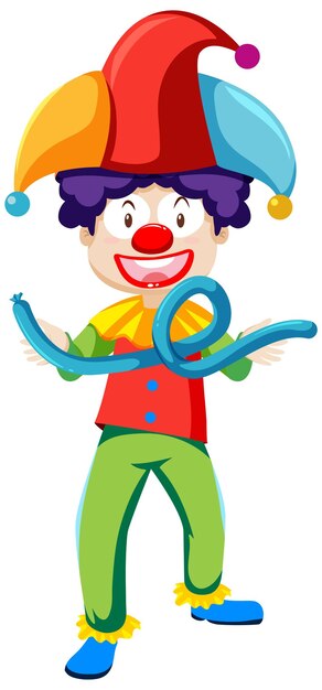 Payaso con personaje de dibujos animados de globos aislado sobre fondo blanco.