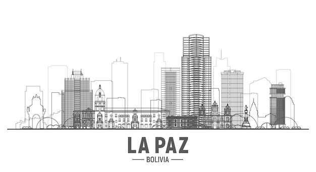 La Paz Bolivia alinea el horizonte de la ciudad en fondo blanco Trazo vectorial Ilustración Concepto de viajes y turismo de negocios con edificios modernos Imagen para web o impresión