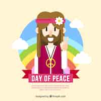 Vector gratuito paz, hippie y arco iris con diseño plano