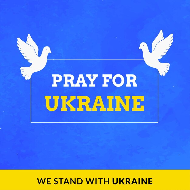 Paz para Ucrania Azul Amarillo Fondo blanco Diseño de redes sociales Banner Vector libre