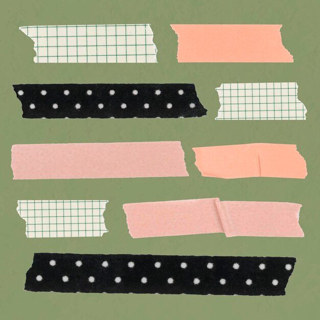 Peachy washi tape sticker, lindo patrón, conjunto de vectores de elementos de collage