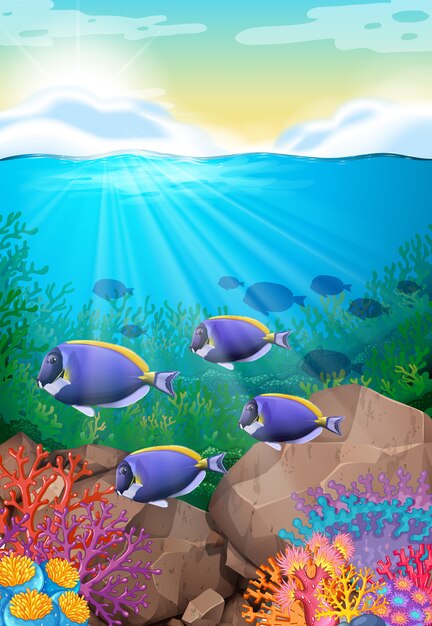 Peces nadando bajo el océano