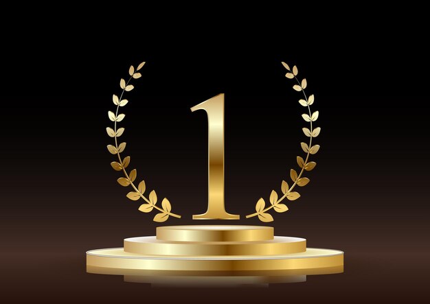Pedestal redondo ganador con símbolo dorado número uno