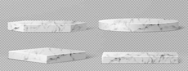 Pedestales de mármol o podio, escenarios de museo vacíos geométricos abstractos, exhibiciones de piedra para la ceremonia de premiación o presentación de productos