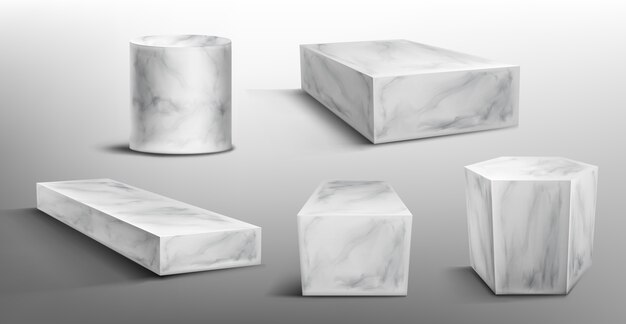 Pedestales de mármol o podio, escenarios de museo vacíos geométricos abstractos