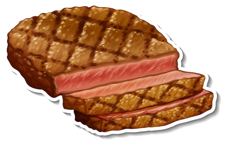 Vector gratuito una pegatina de bistec frito sobre fondo blanco.