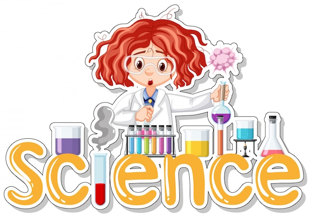 Pegatina con científico haciendo experimento