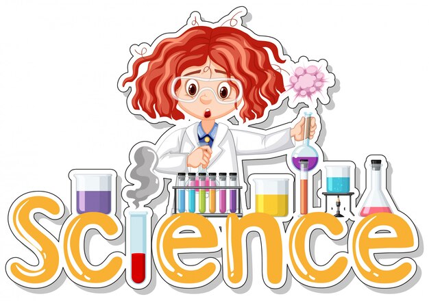 Pegatina con científico haciendo experimento