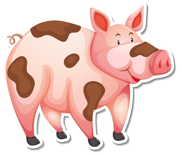 Vector gratuito pegatina de dibujos animados de animales de granja de cerdo sucio